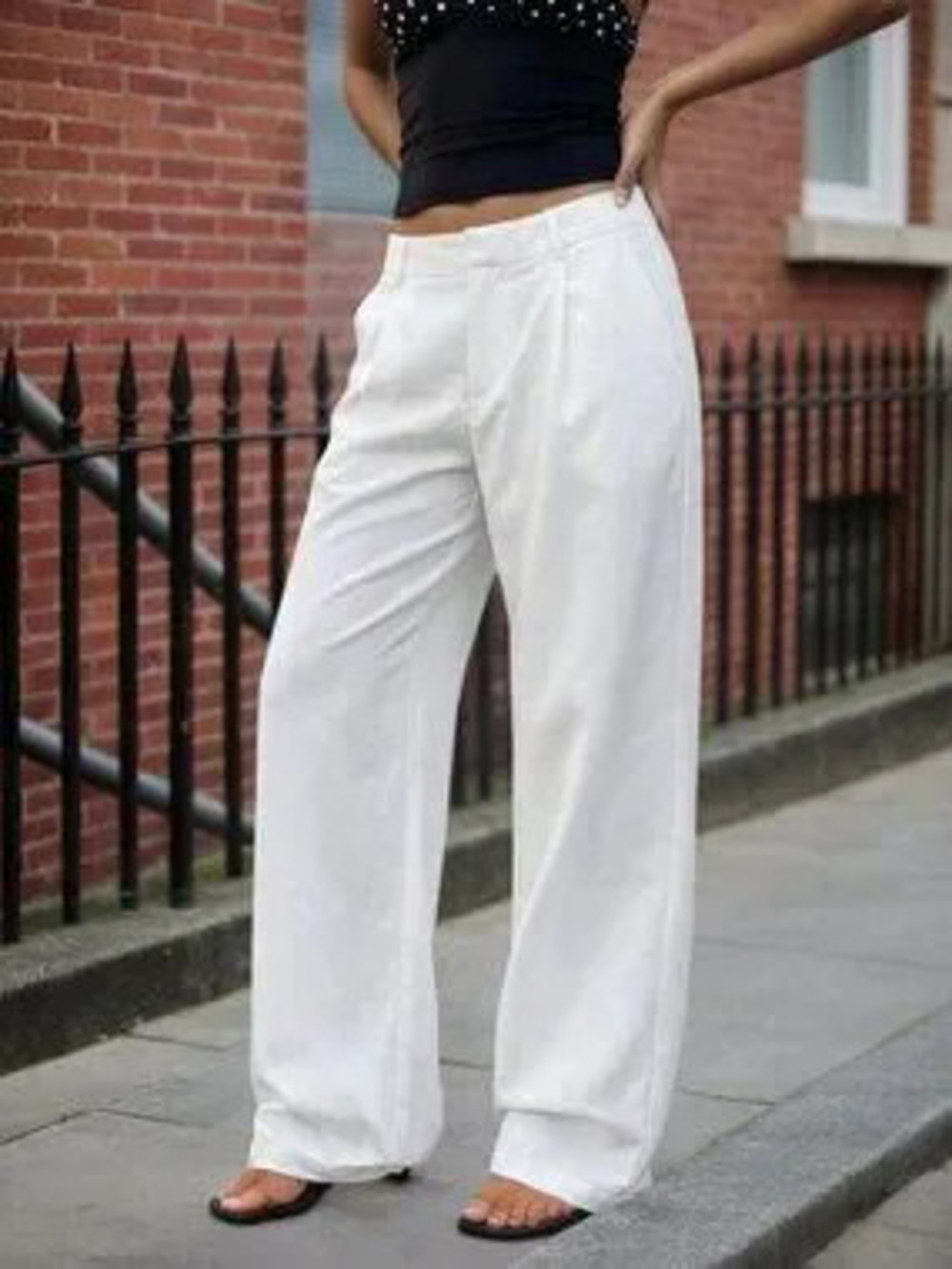White Casual Women's Plus Size Wide Leg Suit Pants